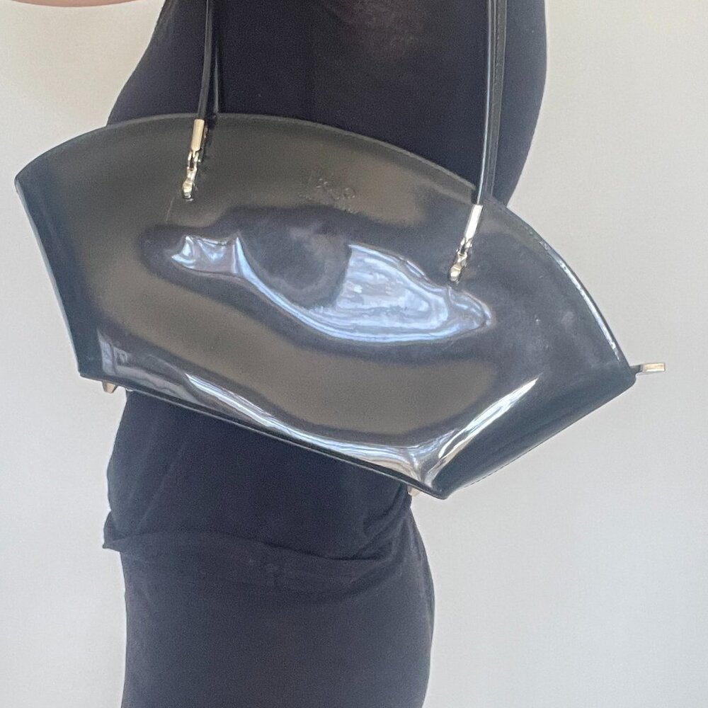 Beijo Classic Over The Moon Handbag Black Shoulder Zip Patent Lined Feet